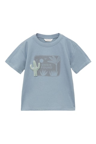 T-shirt coton motif en relief - Bleu