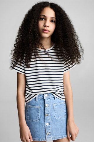 T-shirt à rayures et ouverture aux épaules - Bleu marine