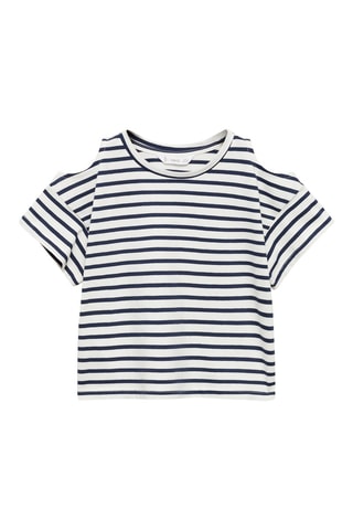T-shirt à rayures et ouverture aux épaules - Bleu marine