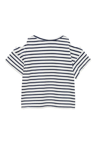 T-shirt à rayures et ouverture aux épaules - Bleu marine