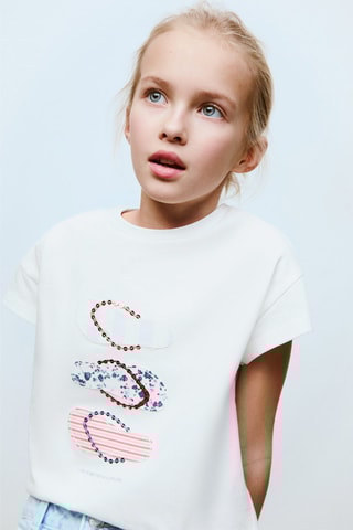 T-shirt brodé imprimé - Blanc cassé