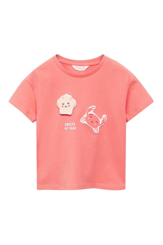 T-shirt coton motif en relief - Corail