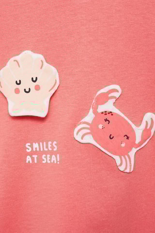 T-shirt coton motif en relief - Corail