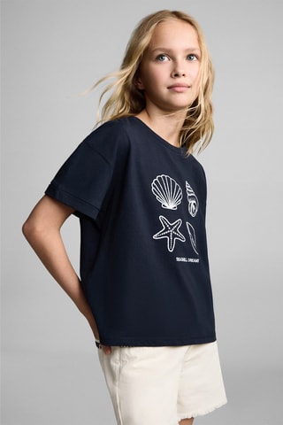 T-shirt détails brodés - Bleu marine