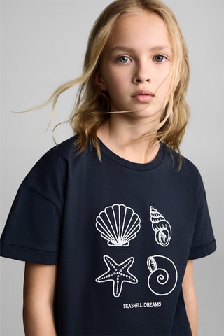 T-shirt détails brodés - Bleu marine