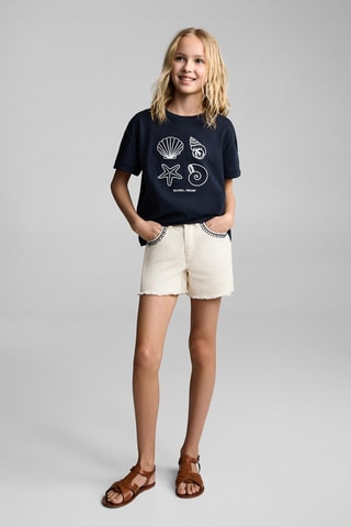 T-shirt détails brodés - Bleu marine