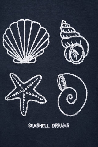 T-shirt détails brodés - Bleu marine