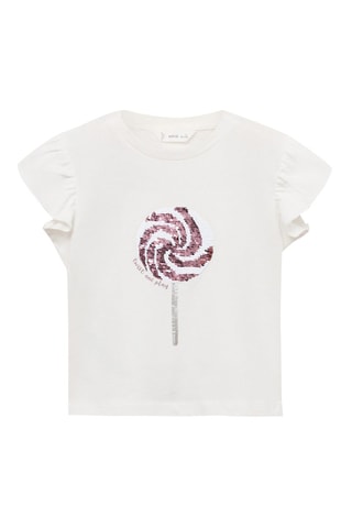 T-shirt imprimé paillettes - Blanc cassé