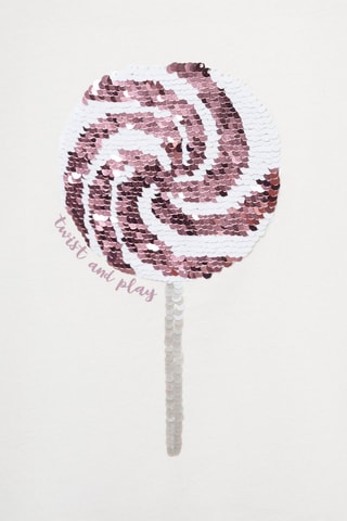 T-shirt imprimé paillettes - Blanc cassé