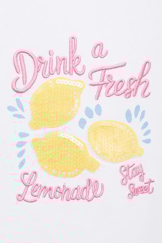 T-shirt imprimé à volants - Blanc cassé