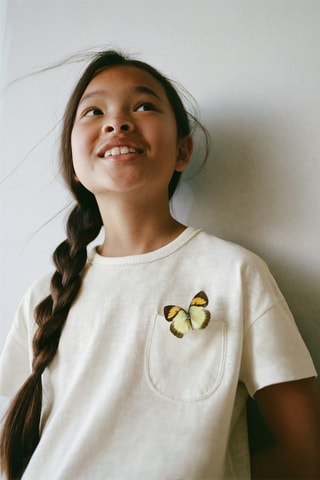 T-shirt détail perles - Blanc cassé