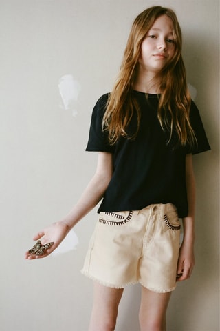 T-shirt détail perles - Blanc cassé