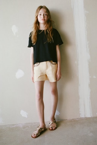 T-shirt détail perles - Blanc cassé