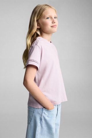 T-shirt détails ajourés - Bleu pétrole