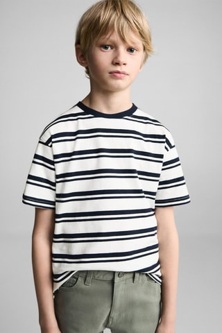 T-shirt coton à rayures - Bleu marine