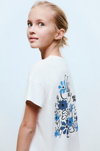 T-shirt coton message imprimé - Blanc cassé