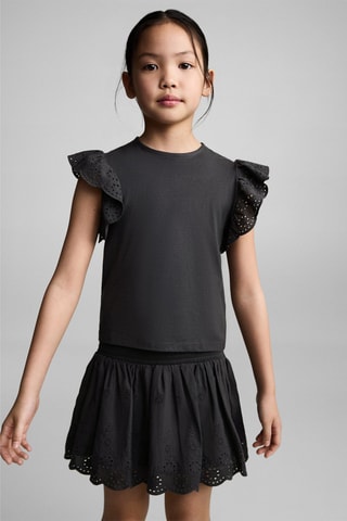 T-shirt à volants brodé - Bleu clair