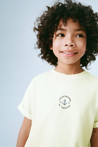 T-shirt coton imprimé motif - Jaune