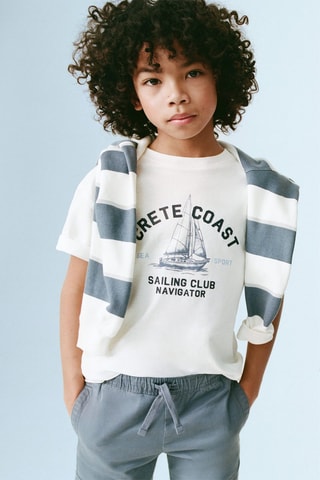 T-shirt coton imprimé - Blanc cassé