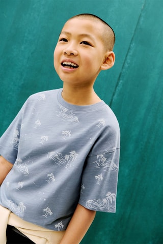 T-shirt imprimé palmiers - Bleu