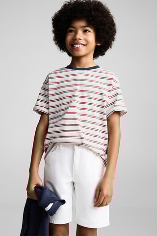 T-shirt coton à rayures - Blanc cassé