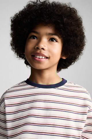 T-shirt coton à rayures - Blanc cassé