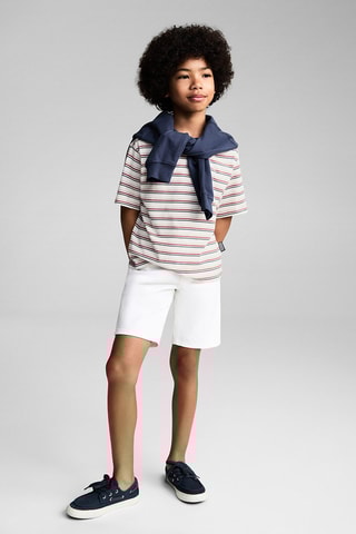 T-shirt coton à rayures - Blanc cassé