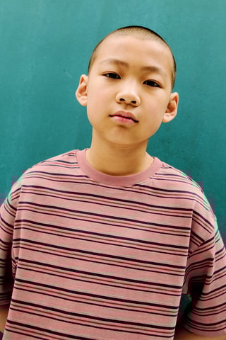 T-shirt coton à rayures - Blanc cassé