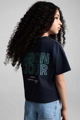 T-shirt coton message - Bleu marine