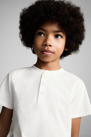 T-shirt coton boutons - Blanc cassé