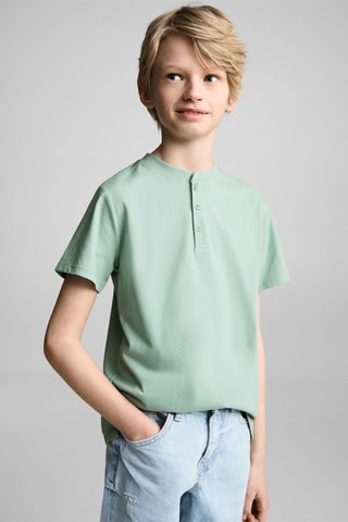 T-shirt coton boutons - Blanc cassé