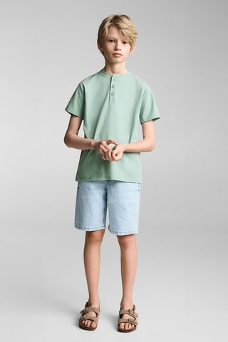 T-shirt coton boutons - Blanc cassé