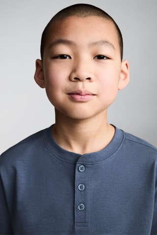 T-shirt coton boutons - Blanc cassé