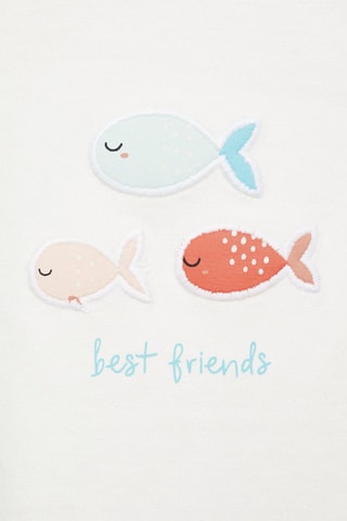 T-shirt coton motif en relief - Blanc cassé