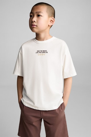 T-shirt en coton imprimé - Blanc cassé