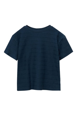 T-shirt coton rayures relief - Bleu marine