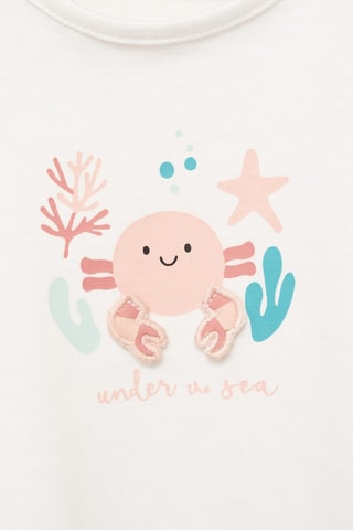 T-shirt coton motif en relief - Blanc cassé