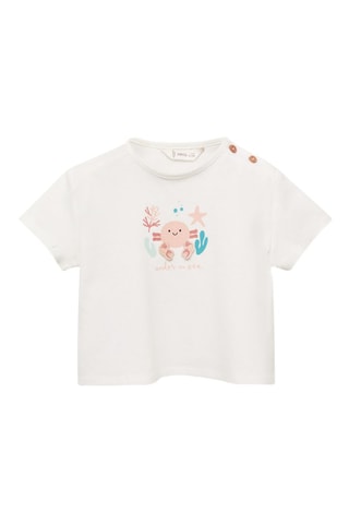 T-shirt coton motif en relief - Blanc cassé