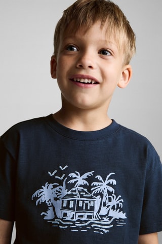 T-shirt coton motif en relief - Bleu marine