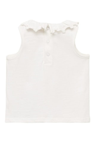 T-shirt en coton à col à volants - Blanc cassé