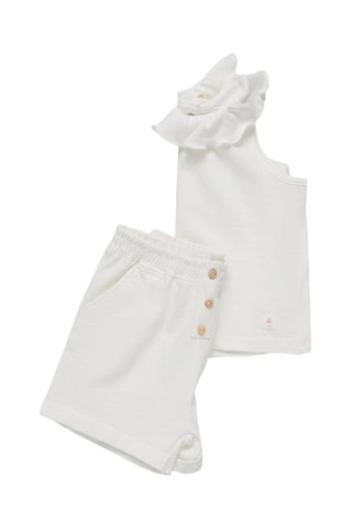 T-shirt en coton à col à volants - Blanc cassé