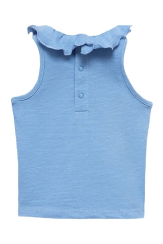 T-shirt en coton à col à volants - Bleu