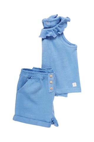 T-shirt en coton à col à volants - Bleu