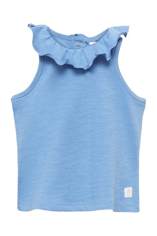 T-shirt en coton à col à volants - Bleu