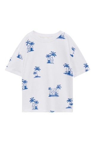 T-shirt imprimé palmiers - Blanc cassé