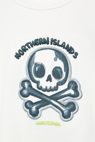 T-shirt coton imprimé - Blanc cassé