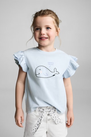 T-shirt brodé volants - Bleu clair