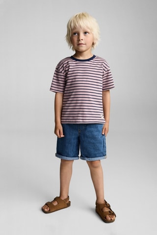 T-shirt coton à rayures - Rose pastel