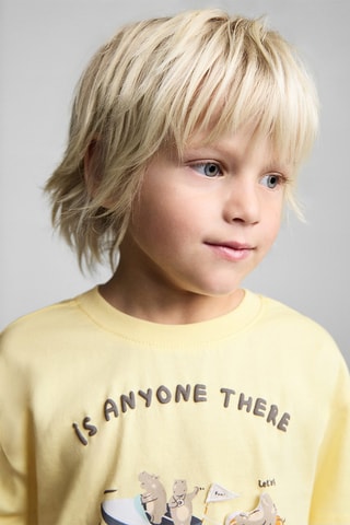 T-shirt coton imprimé motif - Jaune