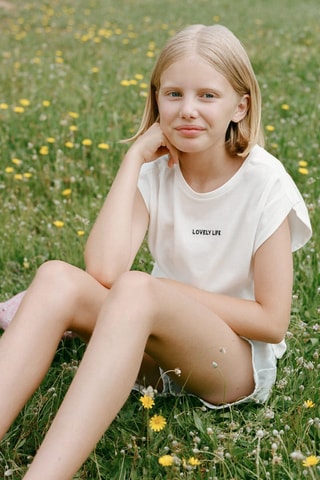 T-shirt message plis épaules - Blanc cassé